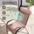 Set of 4 Stackable Garden Chairs with Curved Armrests, Steel and Breathable Fabric, 54x71x93 cm, Brown