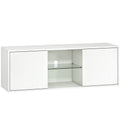 Wall-Mounted or Floor-Standing TV Stand for up to 55" with Soft-Close Doors, Cable Hole and Glass Shelf, White