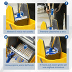 Cleaning Trolley with Wringer, 25L Bucket and Plastic Shelf, in PP and Metal, 72x49.5x95 cm, Blue and Yellow