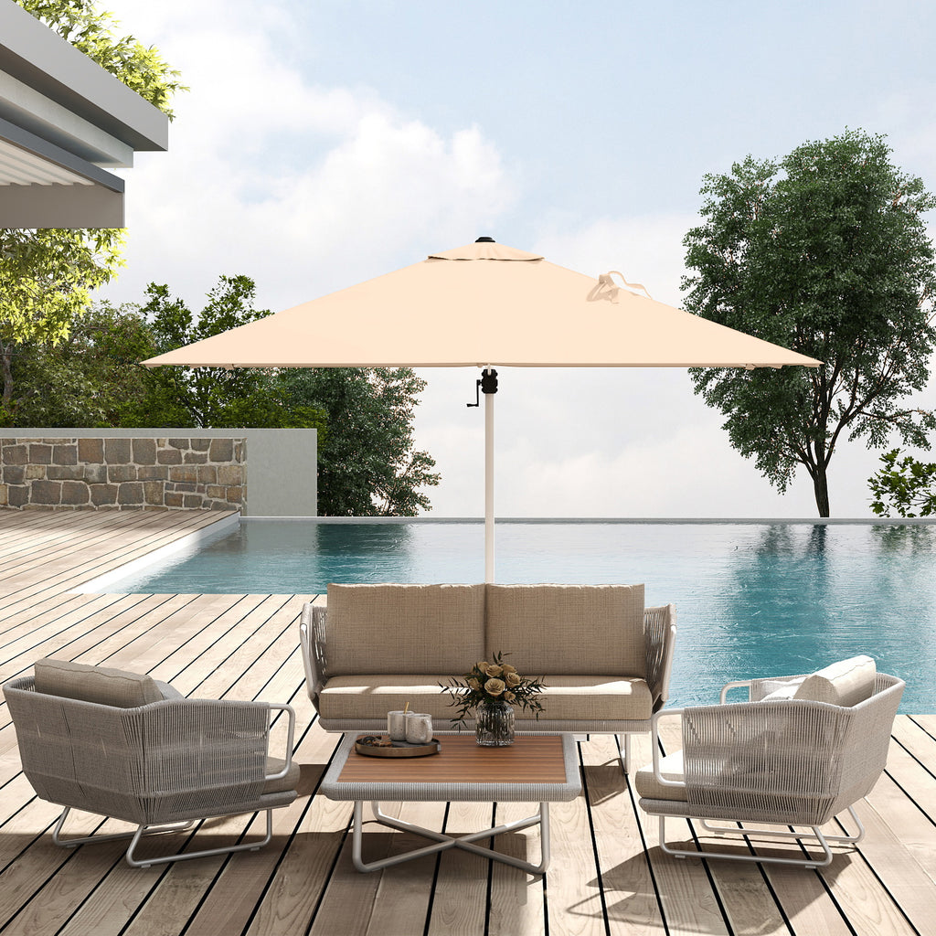 Tilting Arm Umbrella with Cross Base, in Polyester, Aluminum and Metal, 295x295x260 cm, Khaki