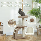 3-Tier Cat Tree with Top Perch and Toy Ball, 48x40x88 cm, White and Brown