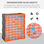 60 Drawer Plastic Wall Mounted Workshop Storage Cabinet for Small Parts, Multipurpose, 38 x 16 x 47.5cm