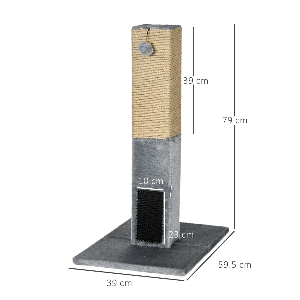 Scratching Post Tree for Cats with 2 Toy Balls and Brush, in Wood, Jute and Plush, 59.5x39x79 cm, Gray