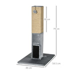 Scratching Post Tree for Cats with 2 Toy Balls and Brush, in Wood, Jute and Plush, 59.5x39x79 cm, Gray