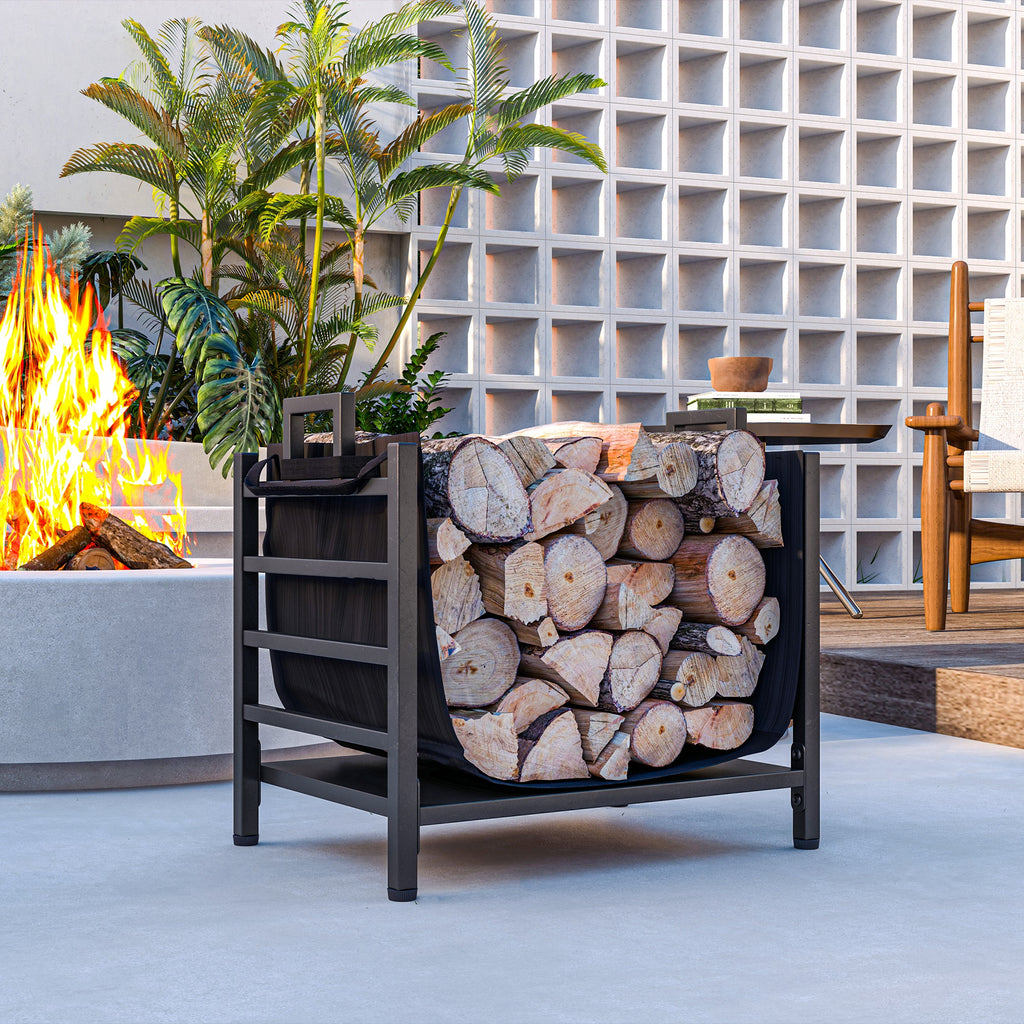 Outsunny Outdoor and Indoor Steel Log Rack with 600D Oxford Fabric Carrying Bag, 49x34x44 cm, Black