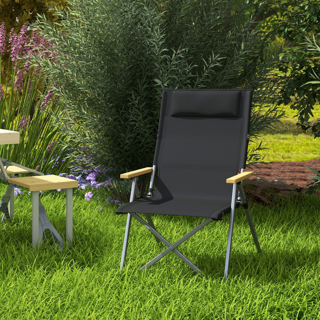 Folding Camping Chair with Adjustable Backrest, Aluminum and Polyester 74x59.5x98 cm, Black