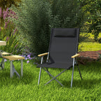 Folding Camping Chair with Adjustable Backrest, Aluminum and Polyester 74x59.5x98 cm, Black
