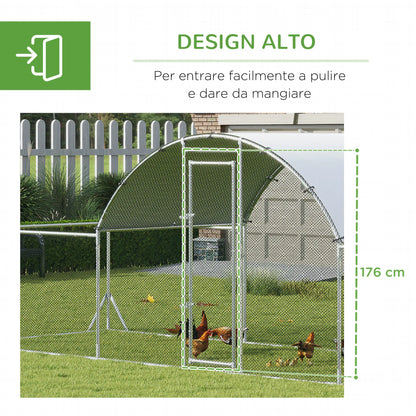 Garden Chicken Coop for 12-14 Chickens in Galvanized Steel and PE with Roof and Lock, 660x190x195 cm