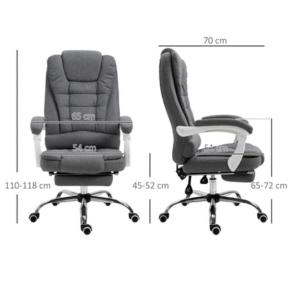 Vinsetto Reclining Office Chair with Retractable Footrest and High Backrest in Fabric, Gray