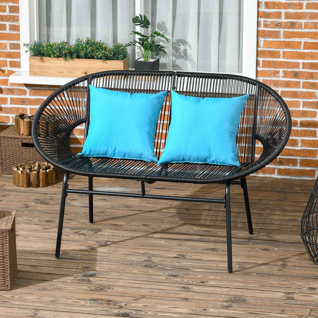 Outsunny 2-Seater Garden Sofa in PE Rattan and Steel with Cushions and Armrests, 132x72x83 cm, Black