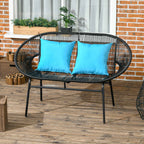 Outsunny 2-Seater Garden Sofa in PE Rattan and Steel with Cushions and Armrests, 132x72x83 cm, Black