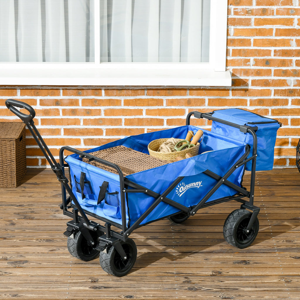 Outsunny garden trolley 110L with telescopic handle and 15l thermal bag in steel and fabric, blue - Borgè