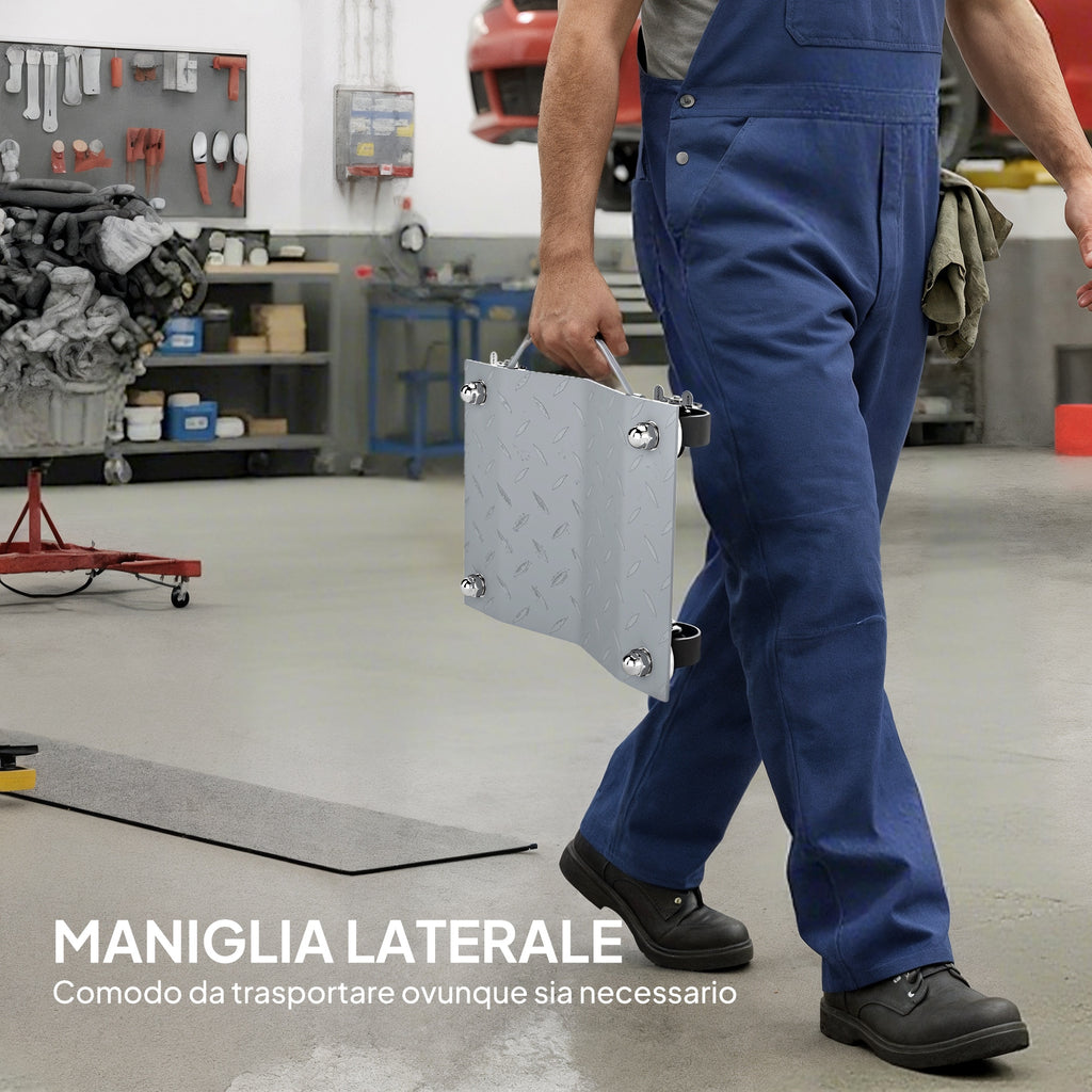 Set of 2 Non-Slip Metal Car Dollies with Lockable Swivel Wheels, Silver