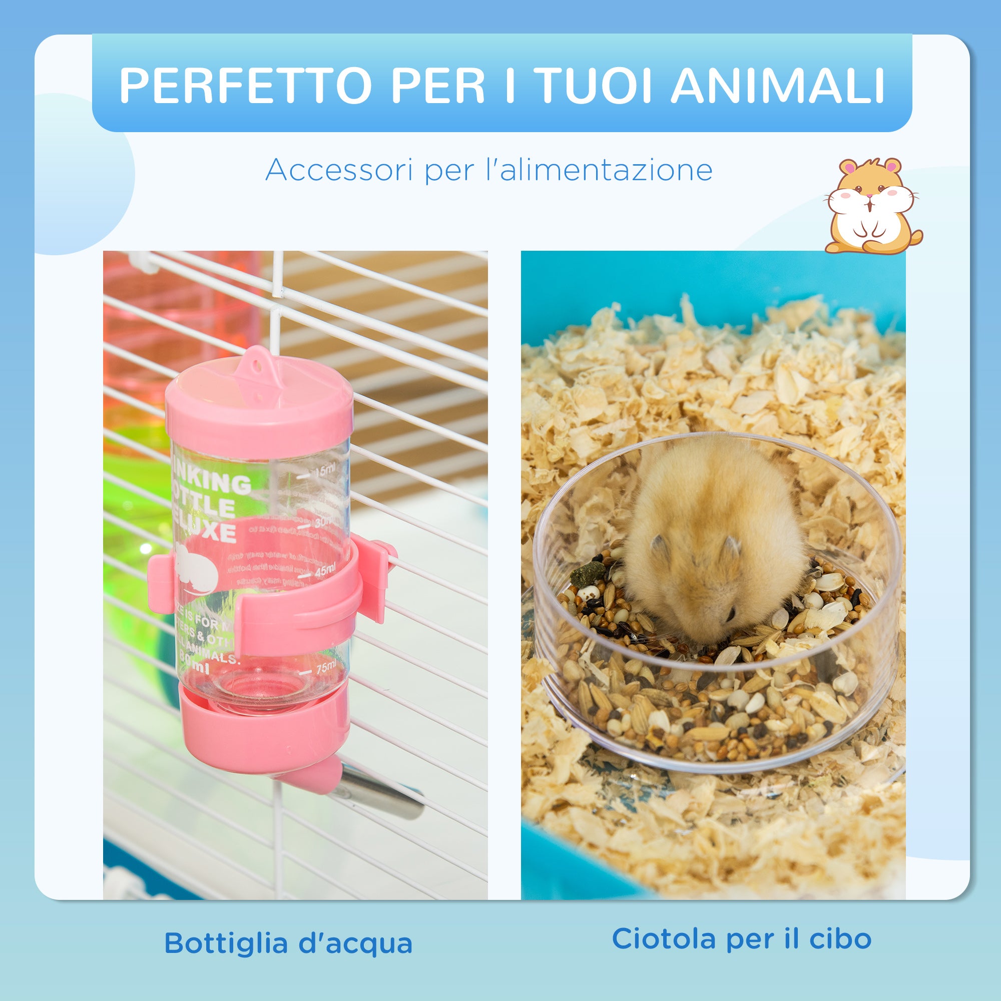 5-Tier Hamster Cage with Tubes, House, Water Tank and Wheel, 59x36x69 cm