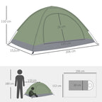 Igloo Camping Tent with Zipper Door, Mosquito Net and Mesh Windows, 206x152x110 cm, Green