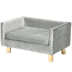 Scandinavian Style Dog and Cat Sofa with Upholstered Velvet and Wood Cushion, 64x45x36cm, Grey