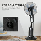 70° Oscillating Misting Fan and Dehumidifier with 3 Modes, Remote Control and 7.5h Timer, 2.8L Tank, 90W, Ф44.5cm x 120cm