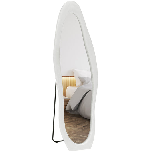 Full-length Mirror with Wavy Velvet Frame, Floor and Wall Mirror, 160x50 cm, White