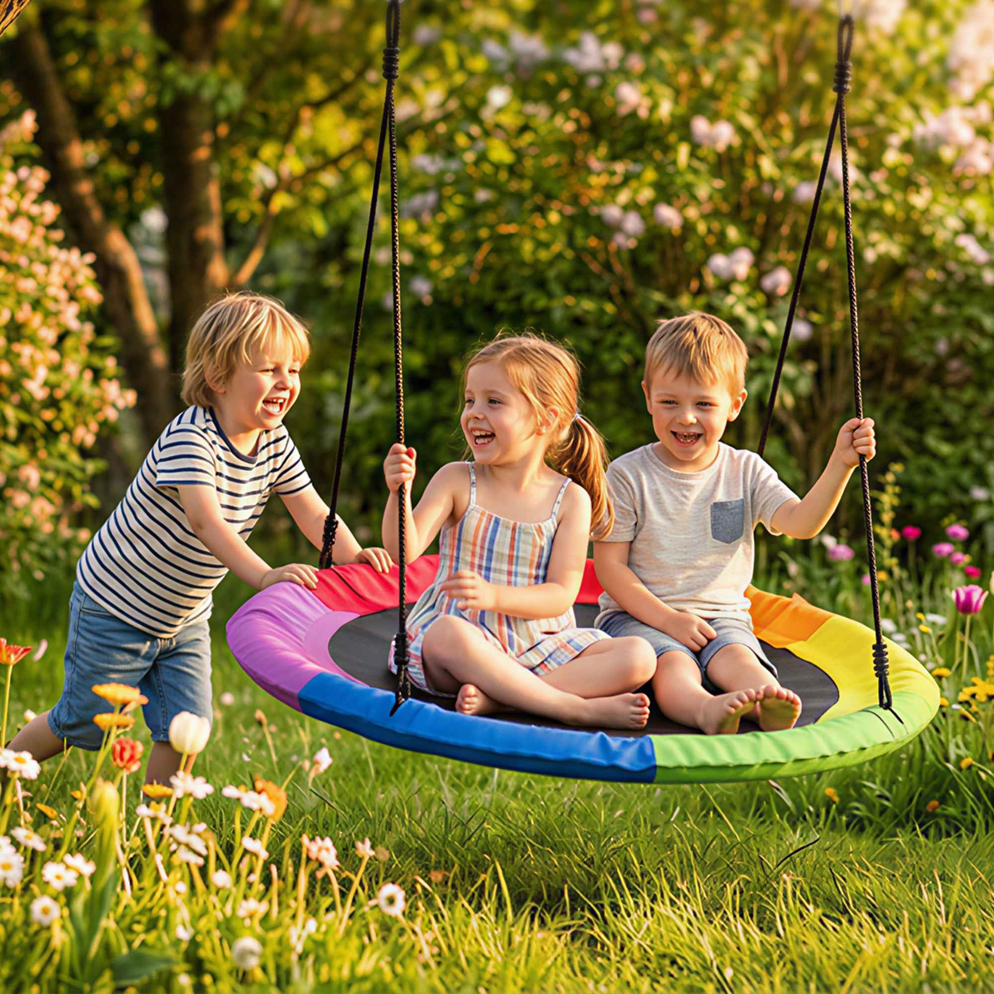 Nest Swing for Children 3-8 Years with Ropes and Straps, in PE and Oxford Fabric, 100x100x180 cm, Multicolored