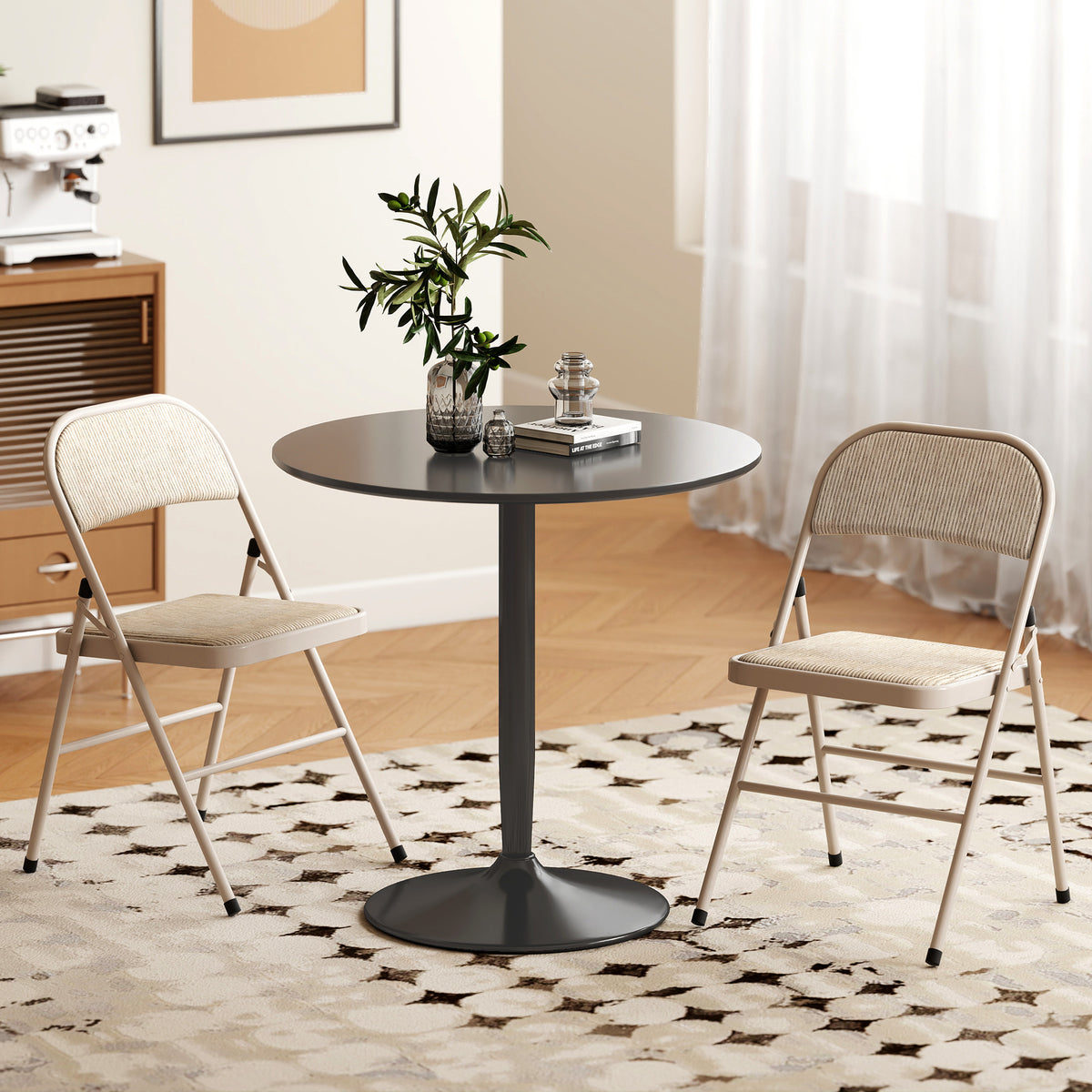 HOMCOM Set of 2 Folding Chairs with Upholstered Polyester Seat and Steel Frame, Beige