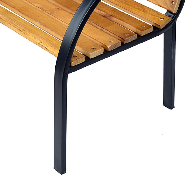 2-Seater Wooden Bench, Outdoor Bench, Garden, Balcony or Terrace 122x60x83cm, Black and Wood Color - Borge' Group Limited