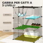 PawHut Cat Cage, Customizable 3-Tier Enclosure, 105cm, Black