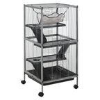 Small Pet Cage, Steel Guinea Pig and Chinchilla Cage with 3 Levels, 4 Wheels, Hammock and Removable Tray, 52 x 52 x 113.5cm, Silver Grey
