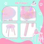 Children's Dressing Table with Wooden Stool, Make-Up Table with Modern Mirror and Drawer, 59W x 39D x 77H cm, Pink
