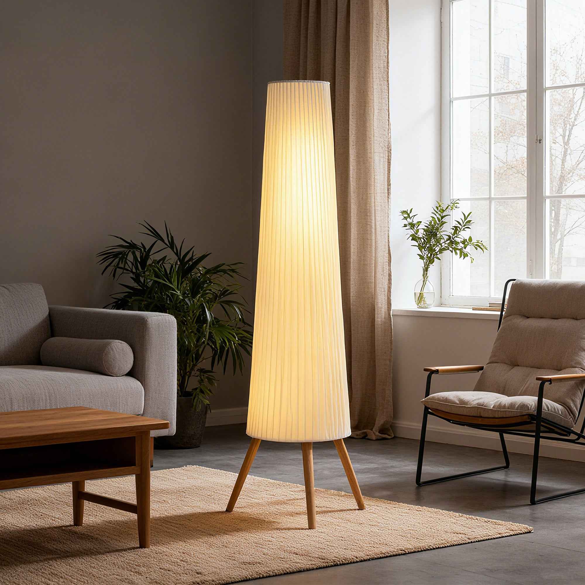 HOMCOM Tripod Floor Lamp with Foot Switch and Adjustable Brightness, 46x46x153 cm, White