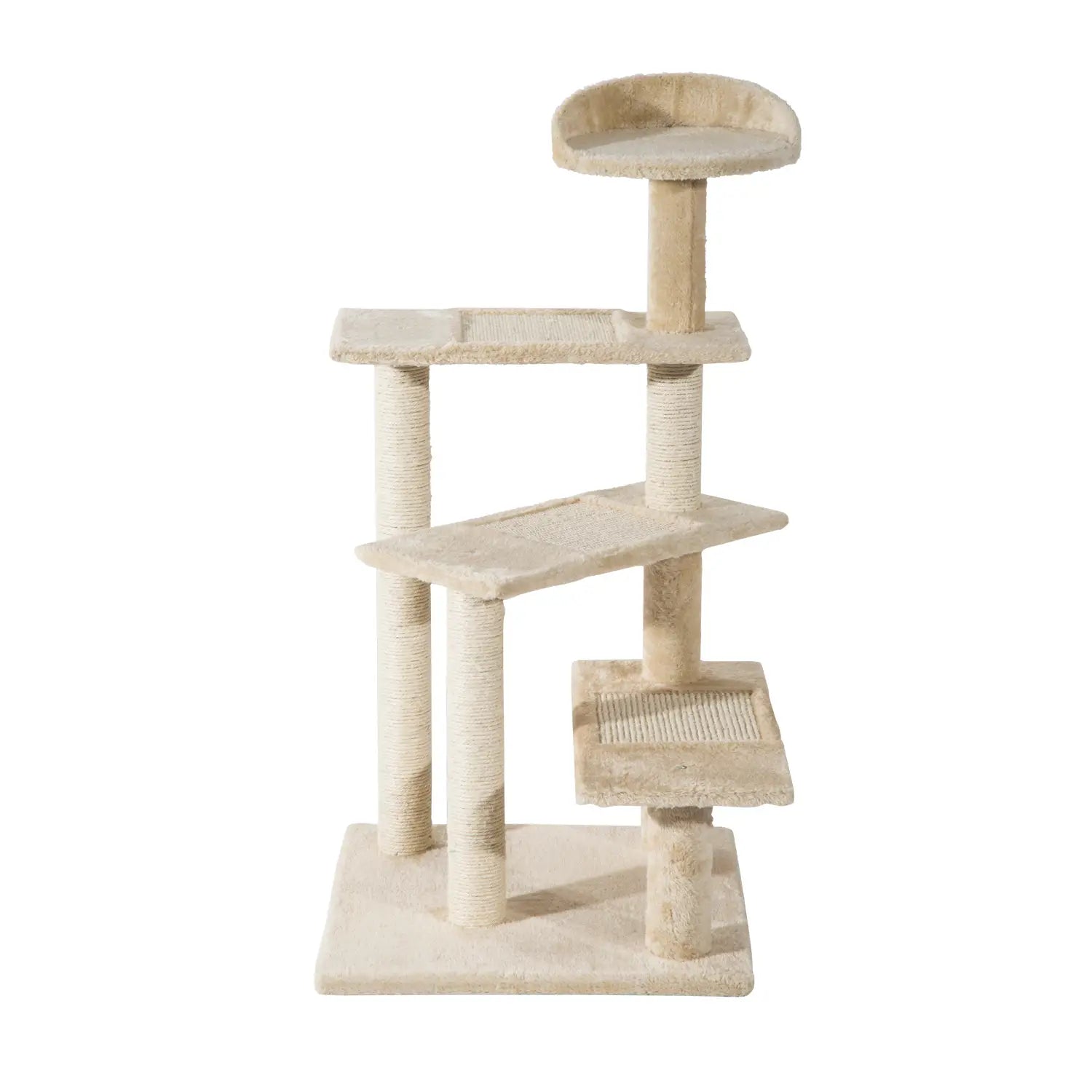 Multi-Level Cat Perch with Sisal Scratching Post, Cat Tree with Platforms and Plush House Beige, 50x50x100cm - Borge' Group Limited