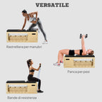 HOMCOM Multifunctional Bench with Adjustable Backrest, Storage Compartment, Rack for Weights and Elastic Bands, Wood