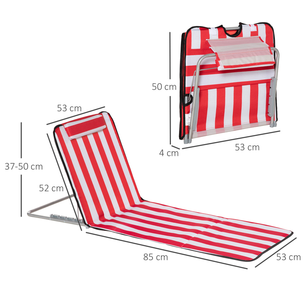 Set of 2 Folding Beach Loungers with 5-Level Adjustable Backrest and Bag, Red
