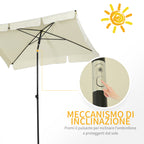 2x1.3m Rectangular Garden Umbrella with Adjustable Tilt and Aluminum Pole, Beige and Black