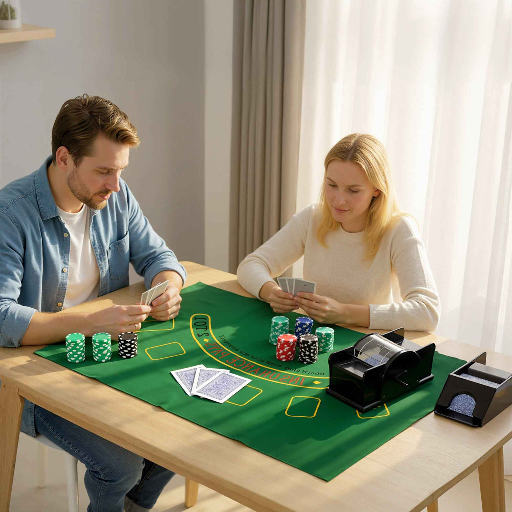 SPORTNOW Poker Set with 300 Chips, Card Shuffler and Dealer, Mat, 5 Dice, Dealer Button and Case