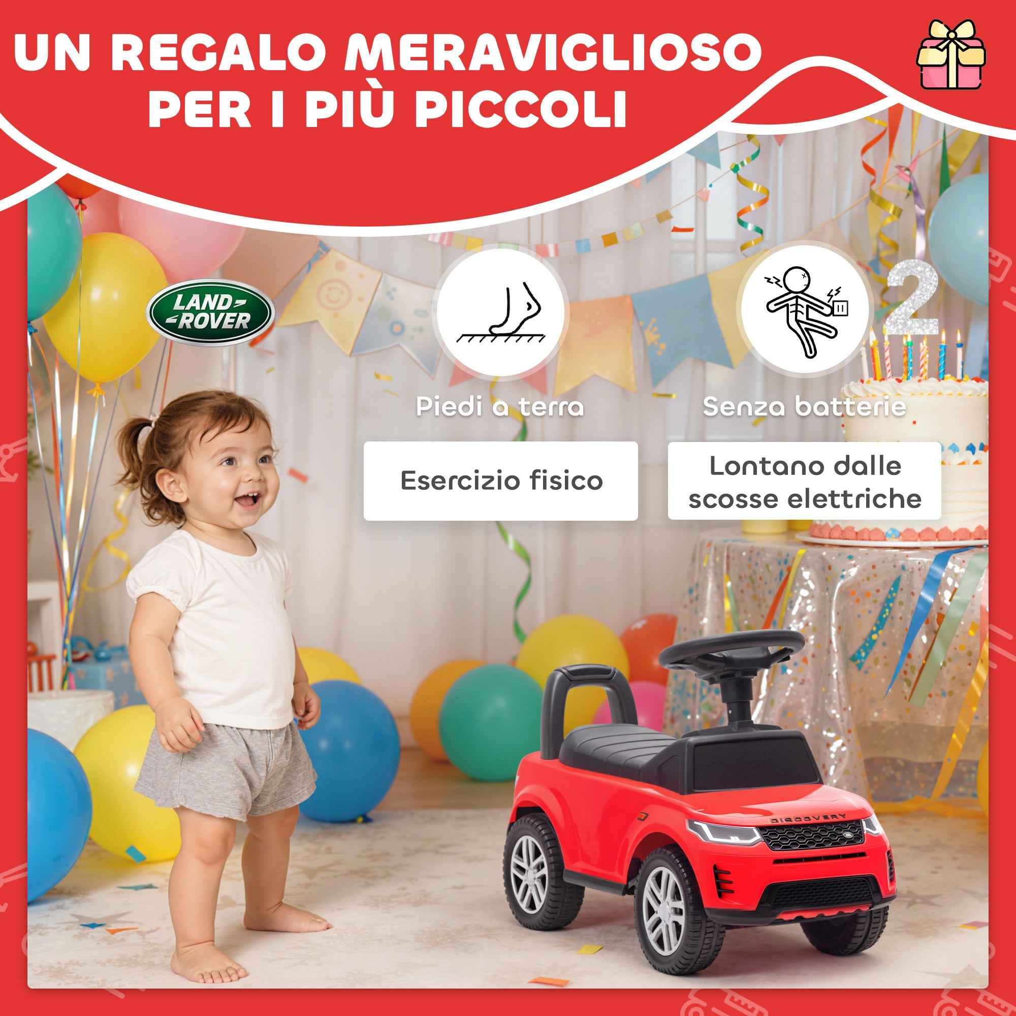 AIYAPLAY Land Rover Licensed Ride-On Toy Car with Horn and Storage Space, 65.5x28x42 cm, Red