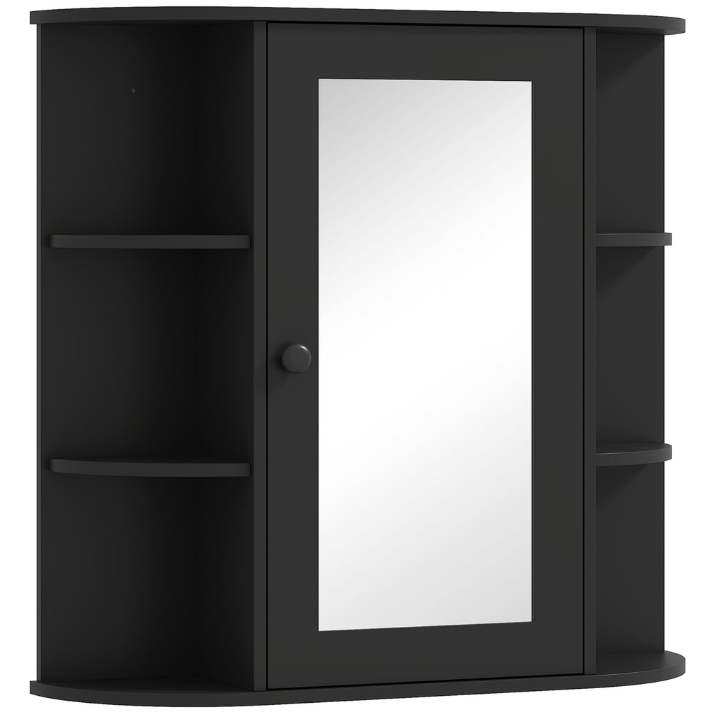 Bathroom Mirror with 6 Open and 2 Closed Shelves, Wood and Glass, 66x17x63 cm, Black
