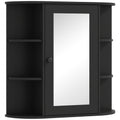 Bathroom Mirror with 6 Open and 2 Closed Shelves, Wood and Glass, 66x17x63 cm, Black