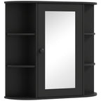 Bathroom Mirror with 6 Open and 2 Closed Shelves, Wood and Glass, 66x17x63 cm, Black