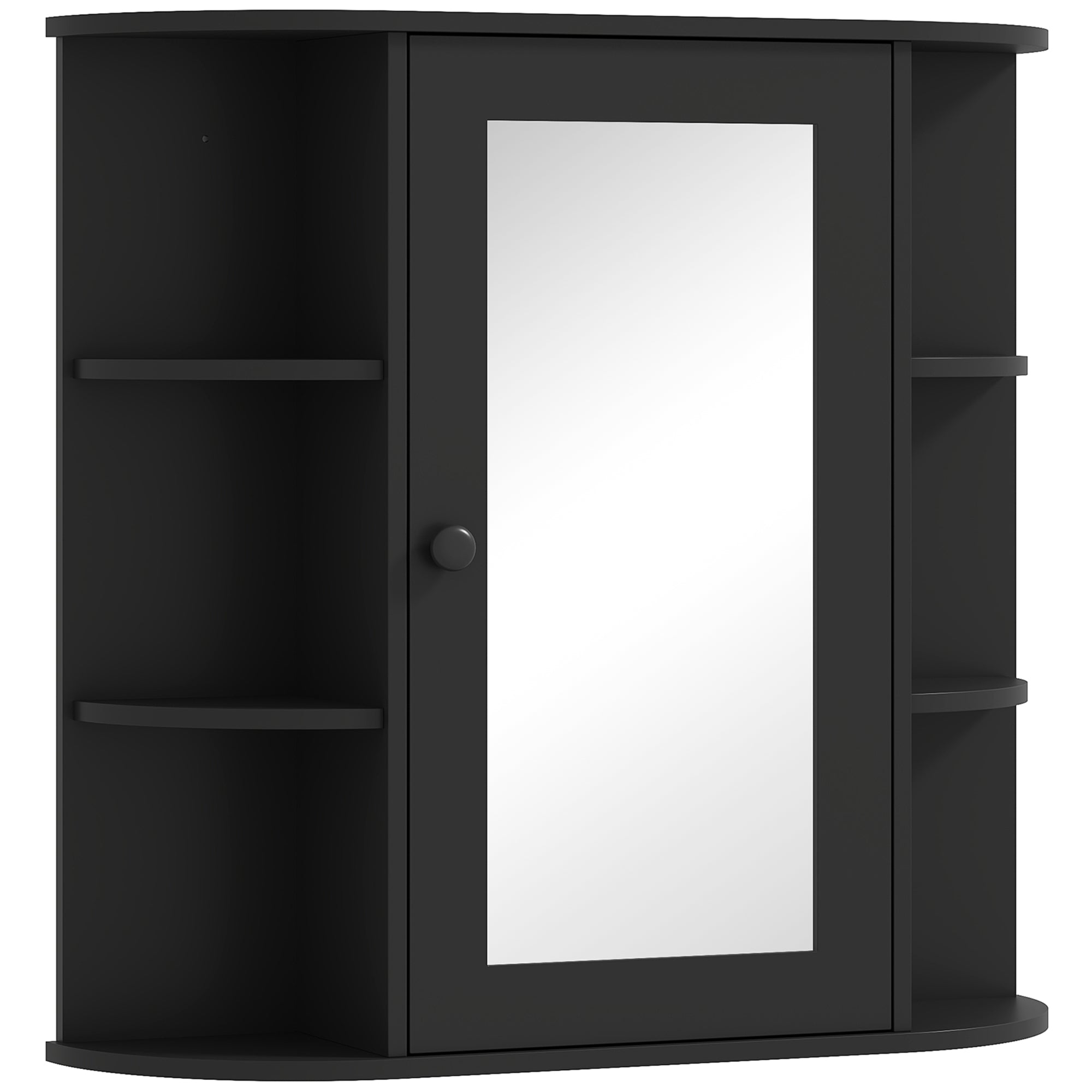 Bathroom Mirror with 6 Open and 2 Closed Shelves, Wood and Glass, 66x17x63 cm, Black