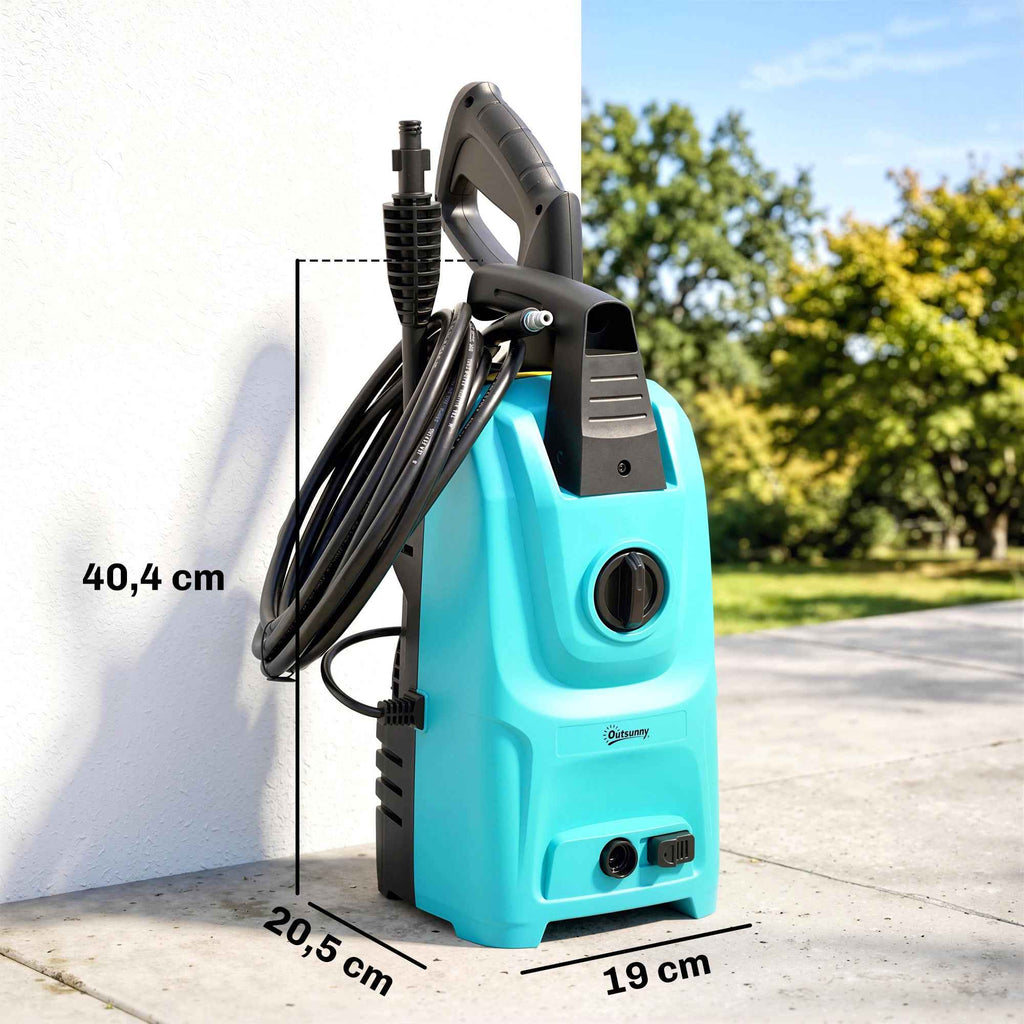 Outsunny 1500W High Pressure Washer with Adjustable Nozzle and Cleaning Kit, 20.5x19x40.4 cm, Blue