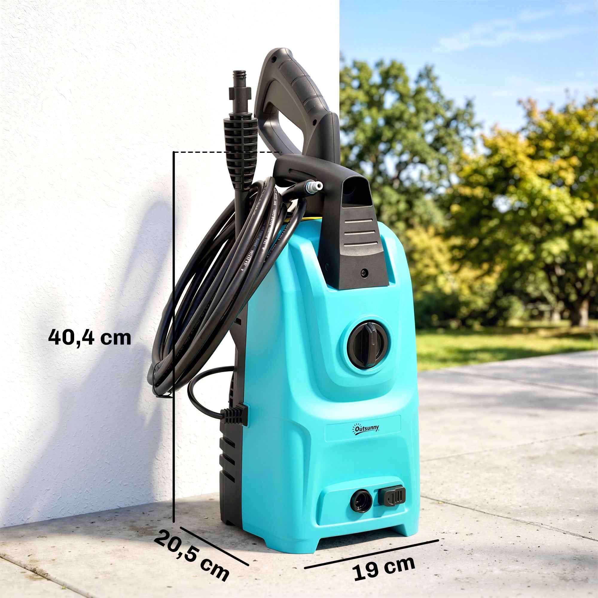 Outsunny 1500W High Pressure Washer with Adjustable Nozzle and Cleaning Kit, 20.5x19x40.4 cm, Blue