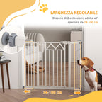 Small and Medium Dog Gate with Automatic Closing, in Steel and PA, 74-100x76 cm, White - Borgè