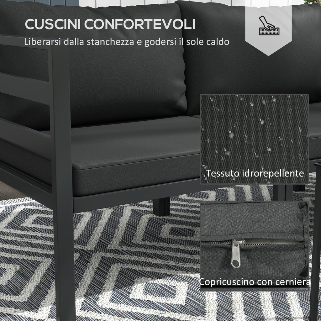 Outsunny garden set 7 pieces in steel and polyester with 5 chairs with cushions and 2 coffee tables, gray - Borgè