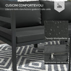 Outsunny garden set 7 pieces in steel and polyester with 5 chairs with cushions and 2 coffee tables, gray - Borgè