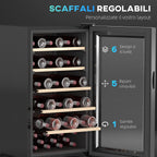 Wine Refrigerator for 41 Bottles, 91L Capacity, Temperature Control and Wooden Shelves, Black