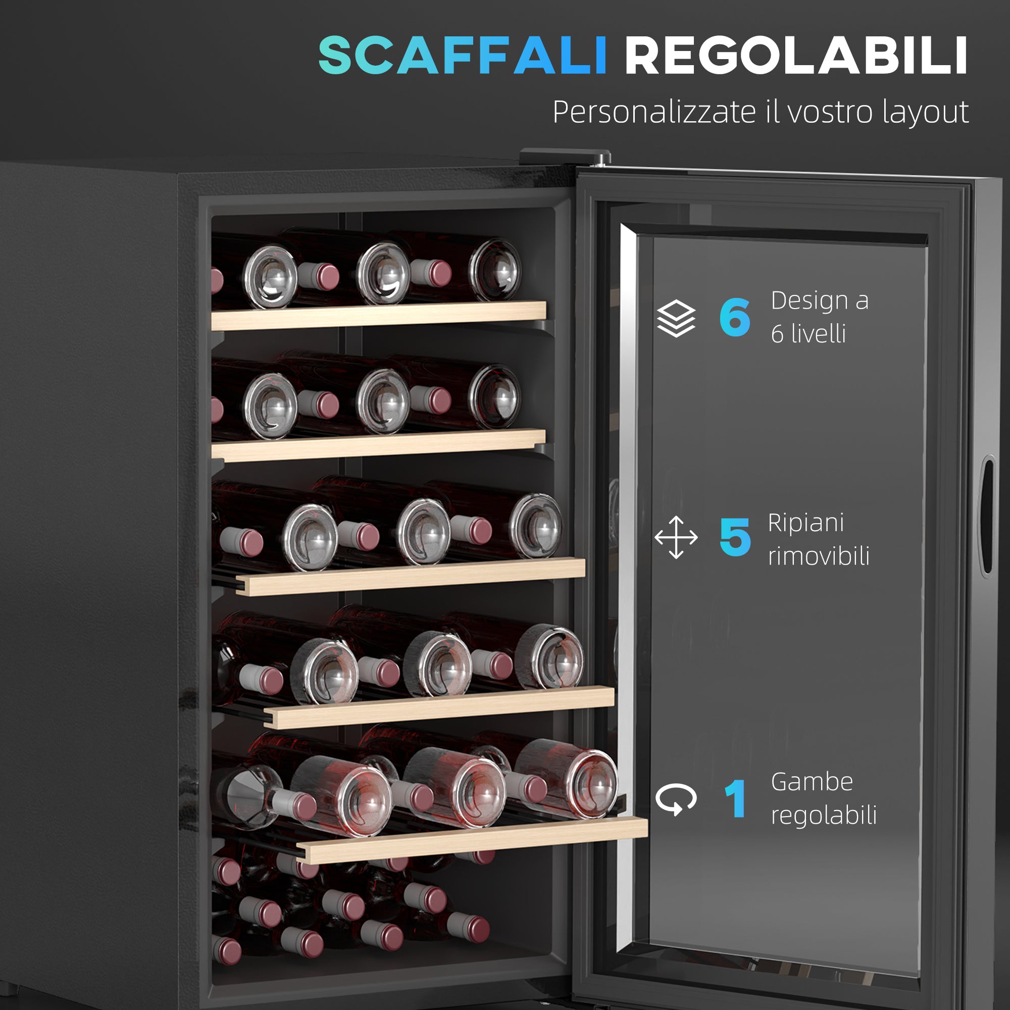 Wine Refrigerator for 41 Bottles, 91L Capacity, Temperature Control and Wooden Shelves, Black