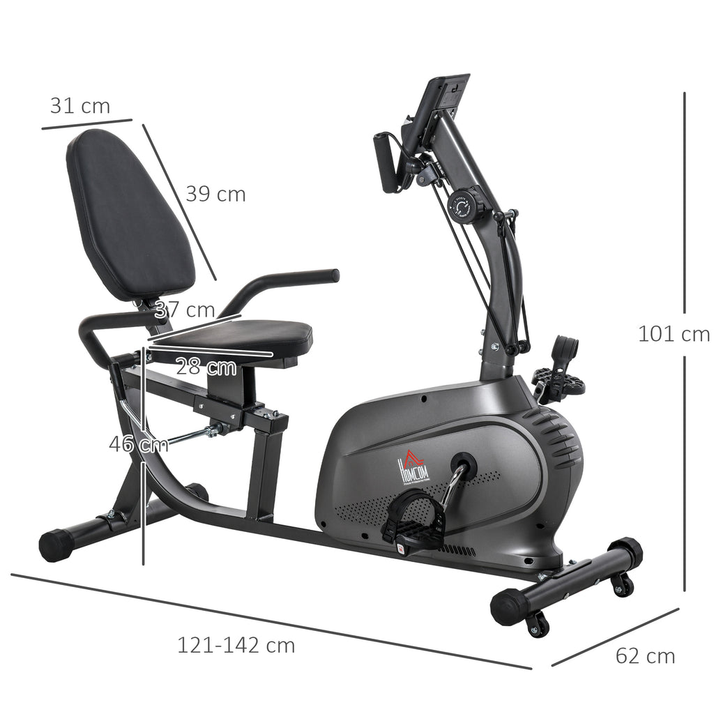 Magnetic Recumbent Exercise Bike with 8 Resistance Levels, LCD Display, Adjustable Seat and Arm Bands