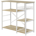 Modern Kitchen Cabinet with 4 Shelves with Basket and Hooks in Wood and Steel, 90x40x84.5cm, Oak and White - Borgè