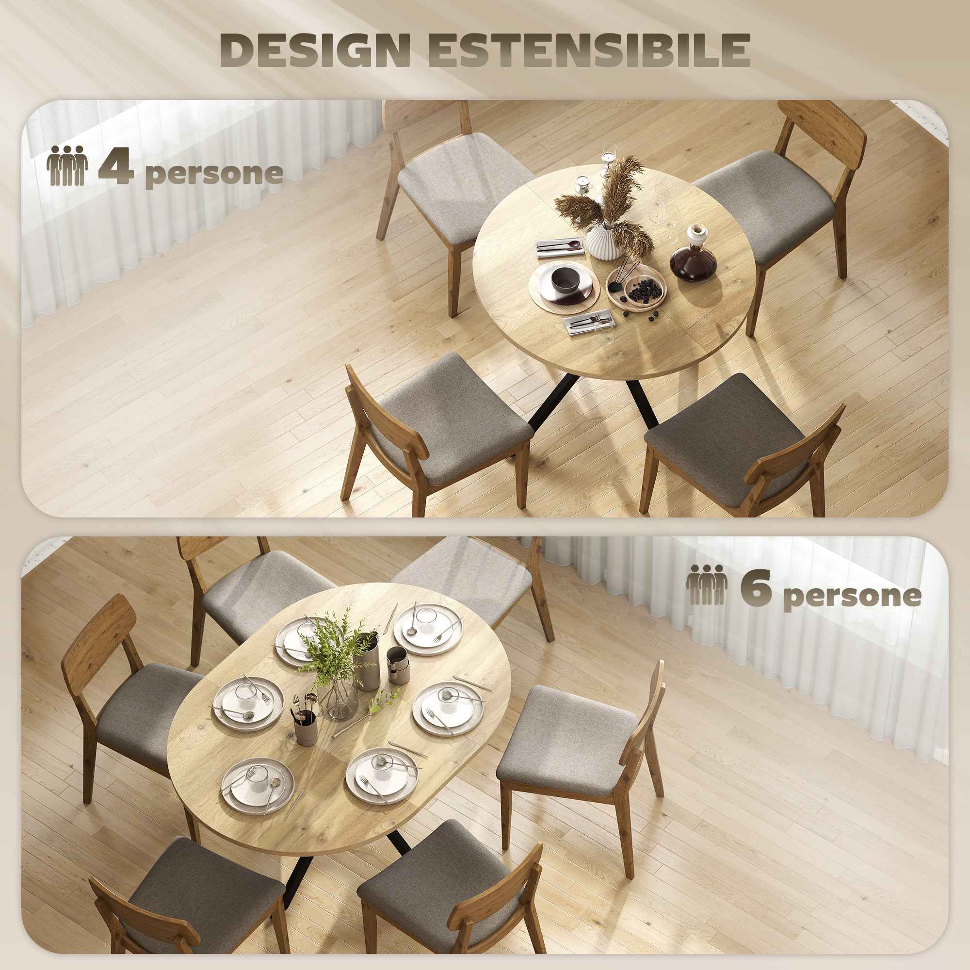 HOMCOM Industrial Dining Table for 4-6 People with Round Drop-Leaf Top, in Wood and Steel, 135x100x75 cm