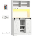 Kitchen Sideboard with Power Sockets, LED Light, Bottle Rack and Sliding Doors, 100x38x180 cm, White